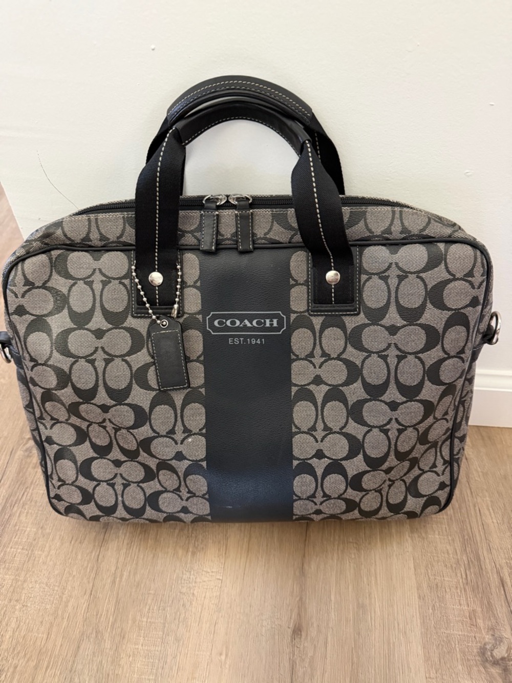 Coach Signature Canvas Laptop Briefcase in Charcoal and Black